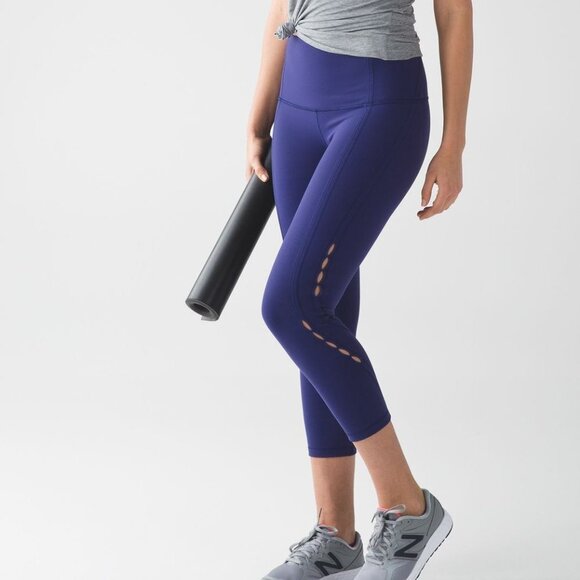 Lululemon Wunder Under Crop Hi-Rise Peek SE W6HGQS womens 2 Emperor Blue - Picture 1 of 11